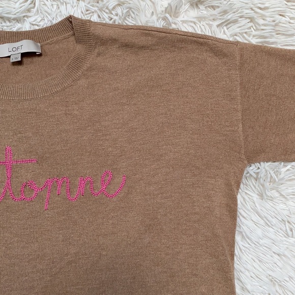 Loft L’Automme Crew Neck Sweater 💗 Camel & Pink - Picture 9 of 15